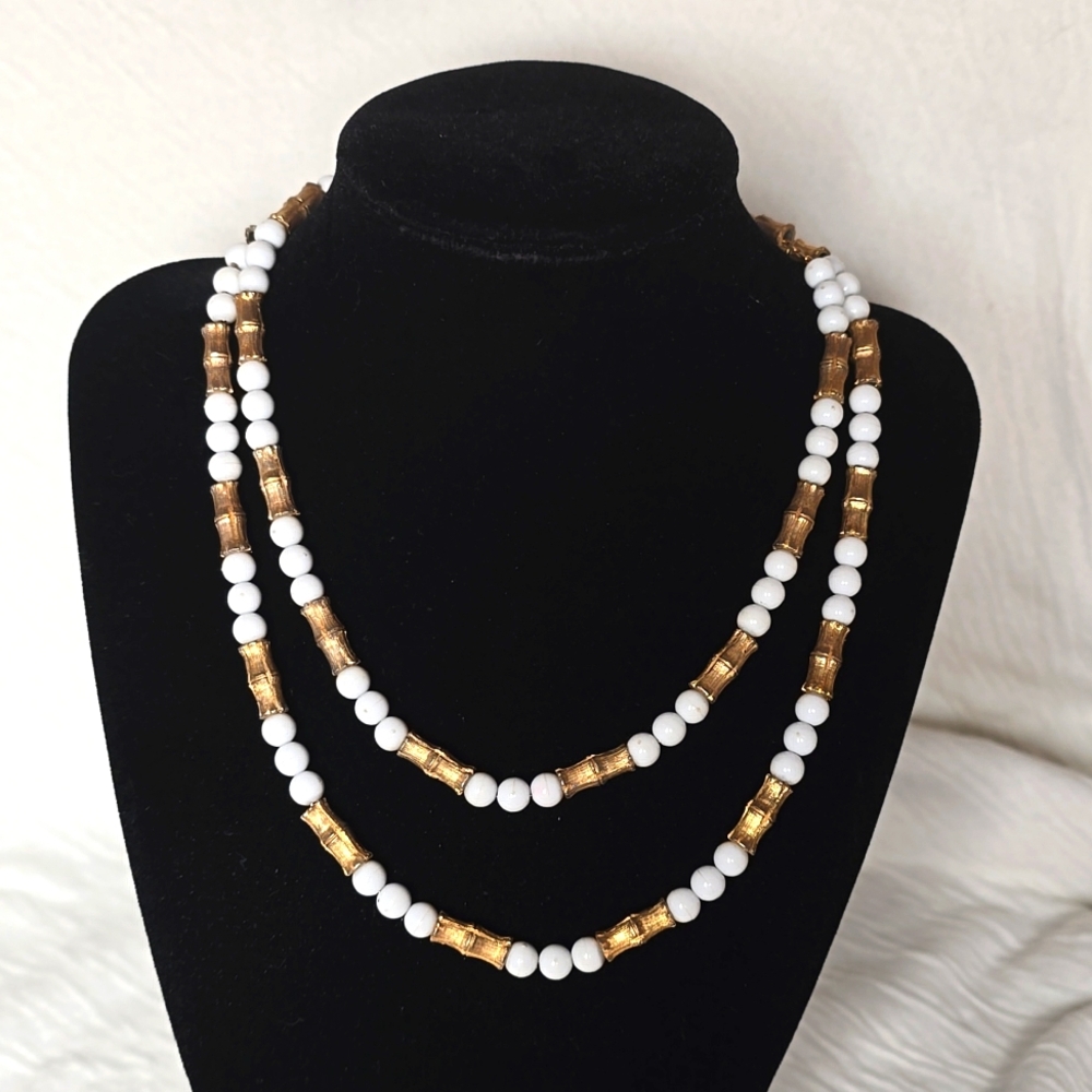 Vintage Double Layer Golden Bamboo Necklace